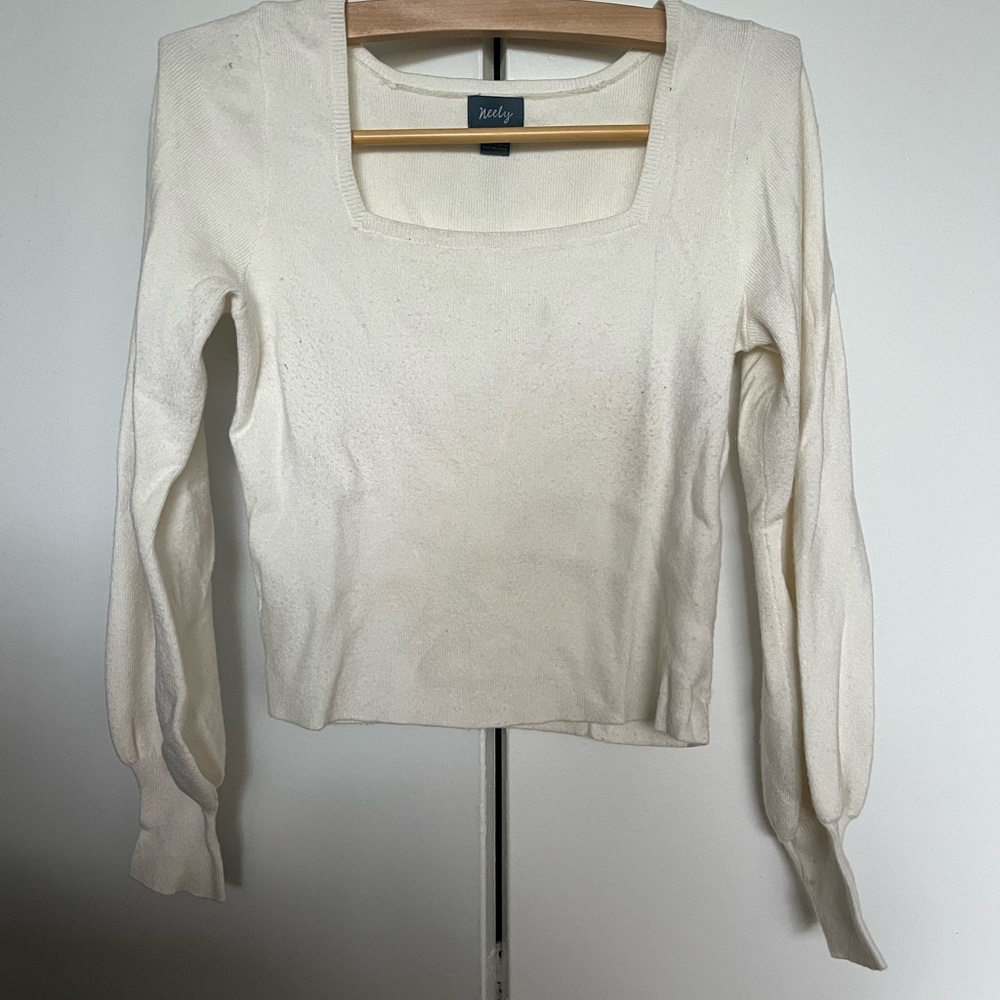 Neely White Square Neck Sweater